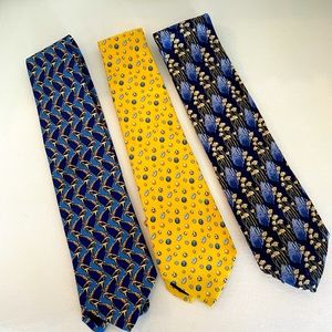 Men’s Vintage Silk Ties Celine Ferragamo Yellow and Blue